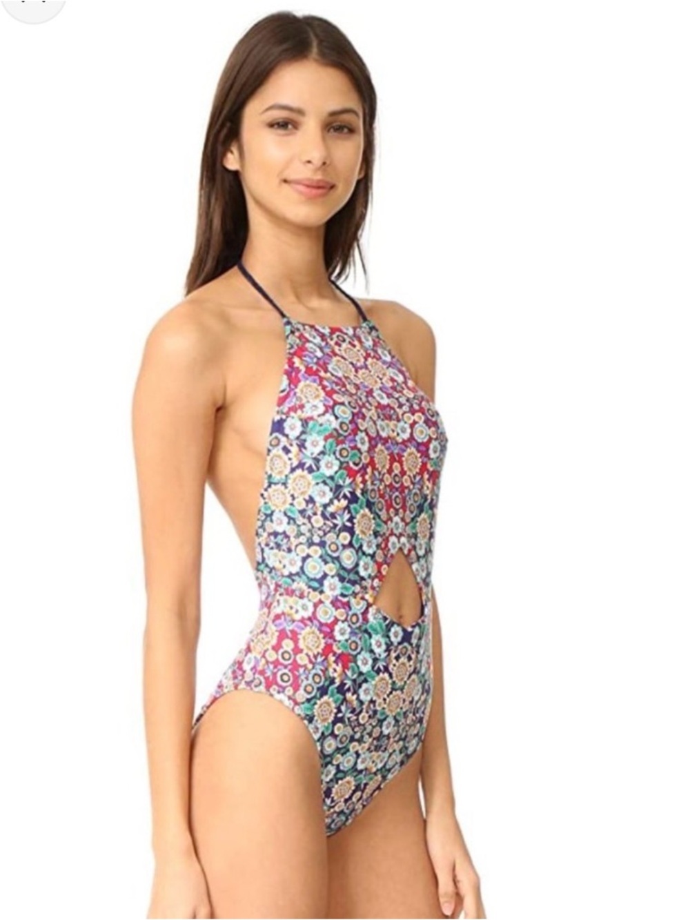Nanette Lepore Floral Cutout One Piece Swimsuit Halter Tassel Boho Size S